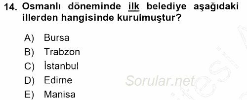 Çevre Sosyolojisi 2015 - 2016 Dönem Sonu Sınavı 14.Soru