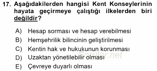 Çevre Sosyolojisi 2015 - 2016 Dönem Sonu Sınavı 17.Soru