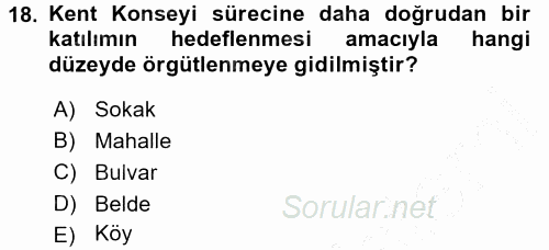 Çevre Sosyolojisi 2015 - 2016 Dönem Sonu Sınavı 18.Soru