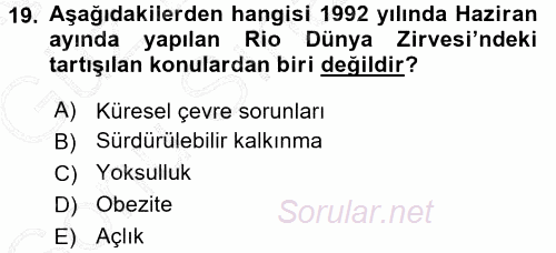 Çevre Sosyolojisi 2015 - 2016 Dönem Sonu Sınavı 19.Soru