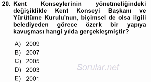 Çevre Sosyolojisi 2015 - 2016 Dönem Sonu Sınavı 20.Soru