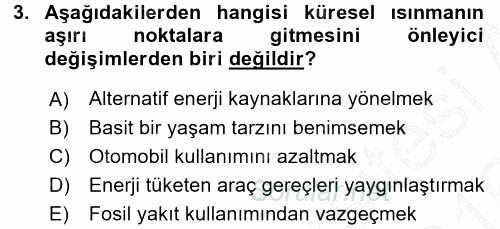 Çevre Sosyolojisi 2015 - 2016 Dönem Sonu Sınavı 3.Soru