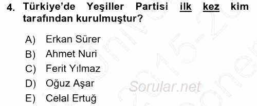 Çevre Sosyolojisi 2015 - 2016 Dönem Sonu Sınavı 4.Soru