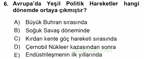 Çevre Sosyolojisi 2015 - 2016 Dönem Sonu Sınavı 6.Soru