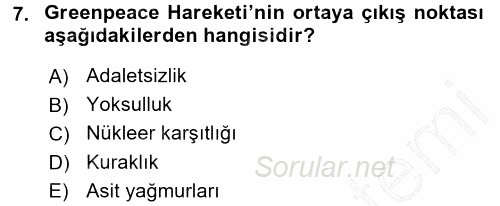 Çevre Sosyolojisi 2015 - 2016 Dönem Sonu Sınavı 7.Soru