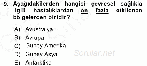 Çevre Sosyolojisi 2015 - 2016 Dönem Sonu Sınavı 9.Soru