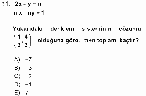 Genel Matematik 2017 - 2018 3 Ders Sınavı 11.Soru