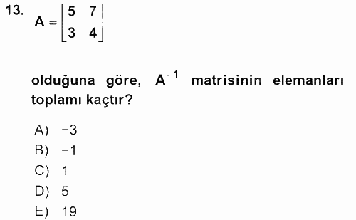 Genel Matematik 2017 - 2018 3 Ders Sınavı 13.Soru