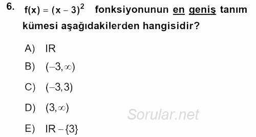 Genel Matematik 2017 - 2018 3 Ders Sınavı 6.Soru