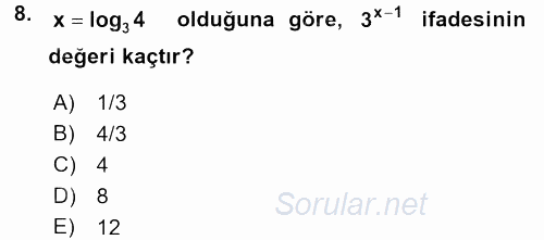 Genel Matematik 2017 - 2018 3 Ders Sınavı 8.Soru