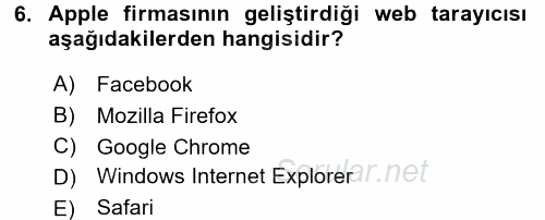 Temel Bilgi Teknolojileri 1 2017 - 2018 Dönem Sonu Sınavı 6.Soru