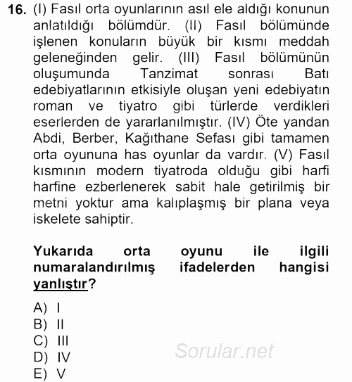 Halk Edebiyatına Giriş 2 2012 - 2013 Ara Sınavı 16.Soru