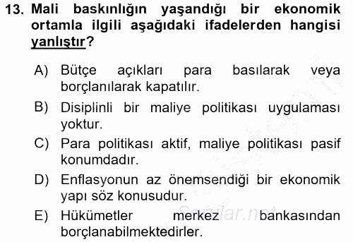 Para Politikası 2016 - 2017 3 Ders Sınavı 13.Soru