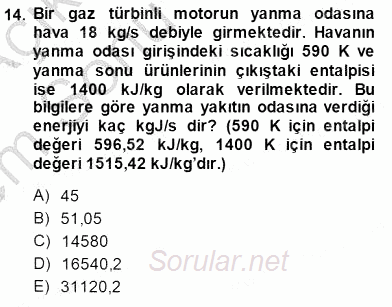 Enerji Analizi 2013 - 2014 Dönem Sonu Sınavı 14.Soru