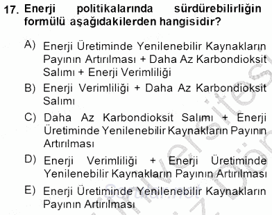 Enerji Analizi 2013 - 2014 Dönem Sonu Sınavı 17.Soru