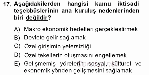 Kamu Özel Kesim Yapısı Ve İlişkileri 2012 - 2013 Dönem Sonu Sınavı 17.Soru