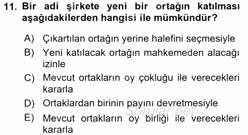 Ticaret Hukuku 1 2015 - 2016 Dönem Sonu Sınavı 11.Soru
