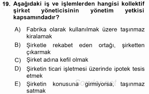 Ticaret Hukuku 1 2015 - 2016 Dönem Sonu Sınavı 19.Soru