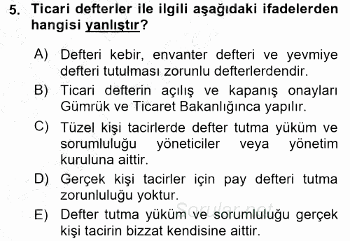 Ticaret Hukuku 1 2015 - 2016 Dönem Sonu Sınavı 5.Soru