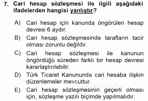 Ticaret Hukuku 1 2015 - 2016 Dönem Sonu Sınavı 7.Soru