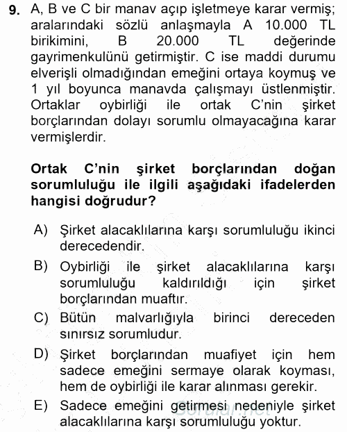 Ticaret Hukuku 1 2015 - 2016 Dönem Sonu Sınavı 9.Soru