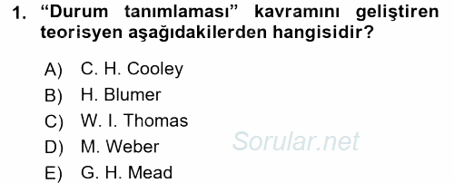 Modern Sosyoloji Tarihi 2017 - 2018 Dönem Sonu Sınavı 1.Soru