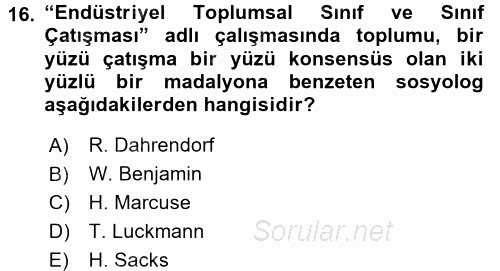 Modern Sosyoloji Tarihi 2017 - 2018 Dönem Sonu Sınavı 16.Soru