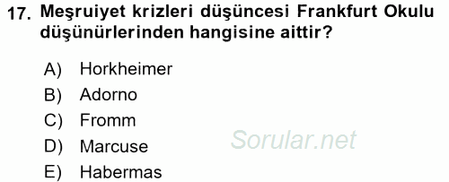 Modern Sosyoloji Tarihi 2017 - 2018 Dönem Sonu Sınavı 17.Soru