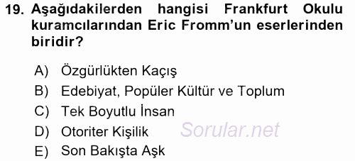 Modern Sosyoloji Tarihi 2017 - 2018 Dönem Sonu Sınavı 19.Soru
