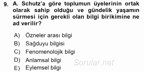 Modern Sosyoloji Tarihi 2017 - 2018 Dönem Sonu Sınavı 9.Soru