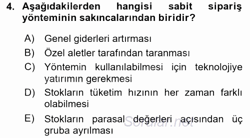 Maliyet Analizleri 2017 - 2018 Ara Sınavı 4.Soru