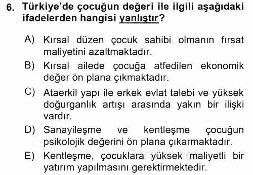 Aile Ekonomisi 2016 - 2017 Dönem Sonu Sınavı 6.Soru