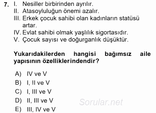 Aile Ekonomisi 2016 - 2017 Dönem Sonu Sınavı 7.Soru