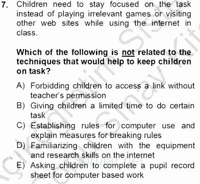 Çocuklara Yabancı Dil Öğretimi 2 2012 - 2013 Dönem Sonu Sınavı 7.Soru
