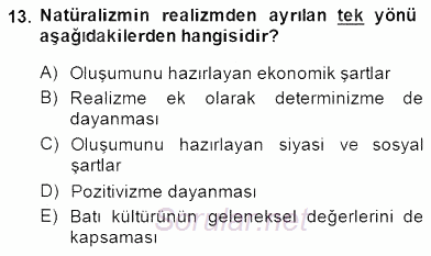 Batı Edebiyatında Akımlar 1 2014 - 2015 Dönem Sonu Sınavı 13.Soru