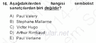 Batı Edebiyatında Akımlar 1 2014 - 2015 Dönem Sonu Sınavı 16.Soru