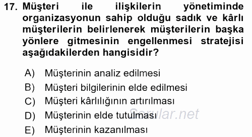 Rekreasyon Yönetimi 2016 - 2017 3 Ders Sınavı 17.Soru