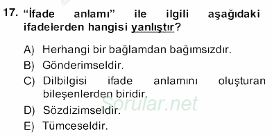 Genel Dilbilim 2 2013 - 2014 Ara Sınavı 17.Soru