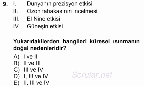 Okulöncesinde Fen Eğitimi 2013 - 2014 Tek Ders Sınavı 9.Soru