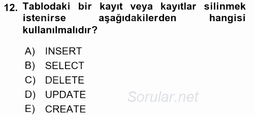 Sağlık Kurumlarında Bilgi Sistemleri 2016 - 2017 3 Ders Sınavı 12.Soru