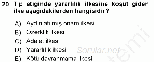 Sağlık Kurumlarında Bilgi Sistemleri 2016 - 2017 3 Ders Sınavı 20.Soru