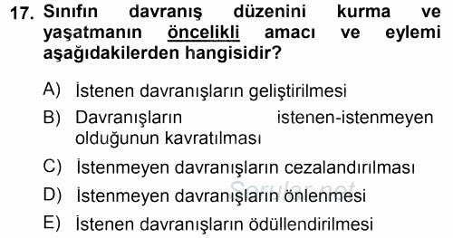 Sınıf Yönetimi 2013 - 2014 Dönem Sonu Sınavı 17.Soru