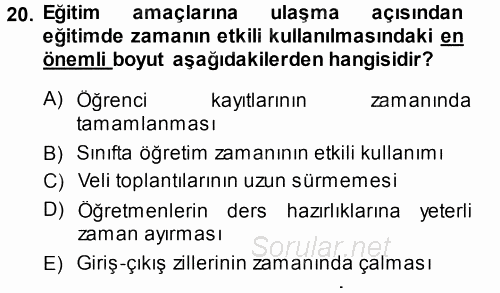 Sınıf Yönetimi 2013 - 2014 Dönem Sonu Sınavı 20.Soru