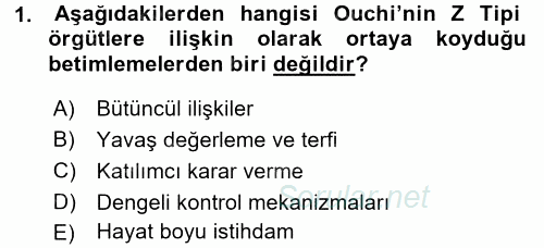 Örgütsel Davranış 2015 - 2016 Dönem Sonu Sınavı 1.Soru