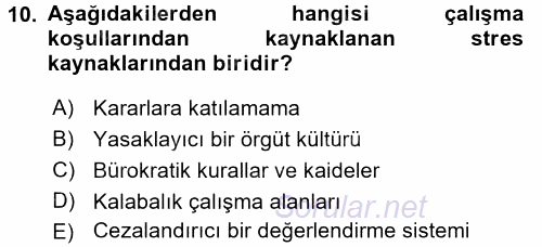Örgütsel Davranış 2015 - 2016 Dönem Sonu Sınavı 10.Soru
