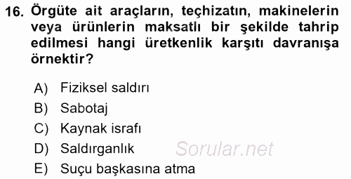 Örgütsel Davranış 2015 - 2016 Dönem Sonu Sınavı 16.Soru