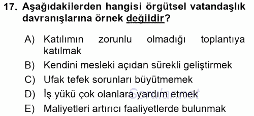 Örgütsel Davranış 2015 - 2016 Dönem Sonu Sınavı 17.Soru