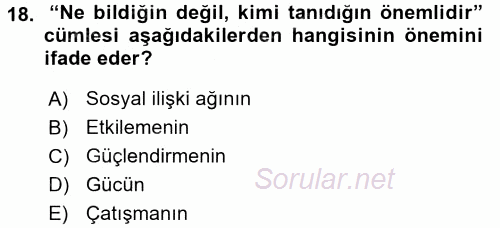 Örgütsel Davranış 2015 - 2016 Dönem Sonu Sınavı 18.Soru