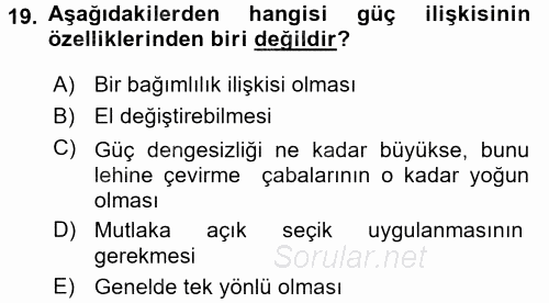 Örgütsel Davranış 2015 - 2016 Dönem Sonu Sınavı 19.Soru