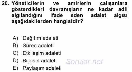 Örgütsel Davranış 2015 - 2016 Dönem Sonu Sınavı 20.Soru